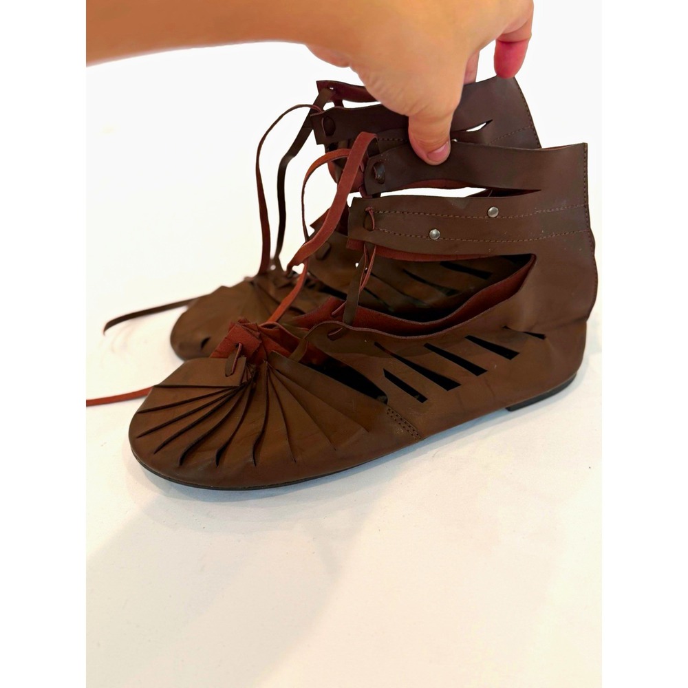 Vintage LEATHER Gladiator Flat Sandals Lace Up Ankle Strap Strappy SHOES Y2K gen